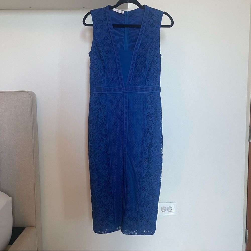 MANGO Elegant Blue Lace Dress